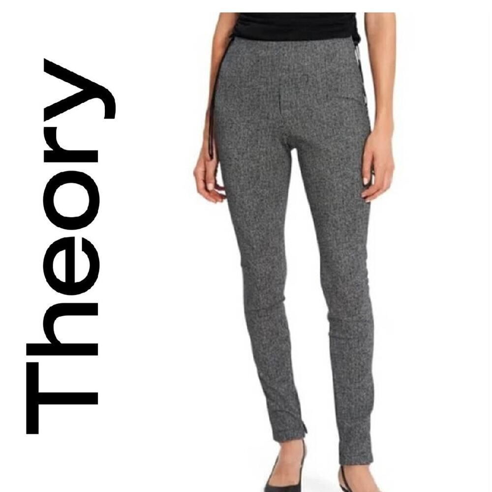 Theory Louise Formation Gray Herringbone Skinny Tapered Ankle Pants size 4
